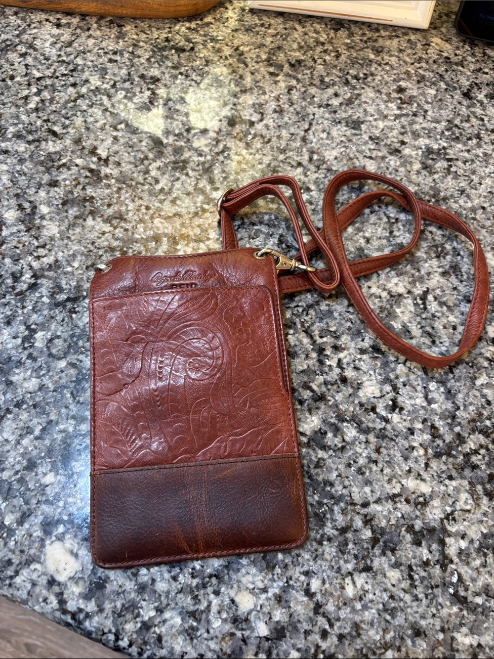 Embossed Leather Belt Bag in Brown with Adjustable Strap